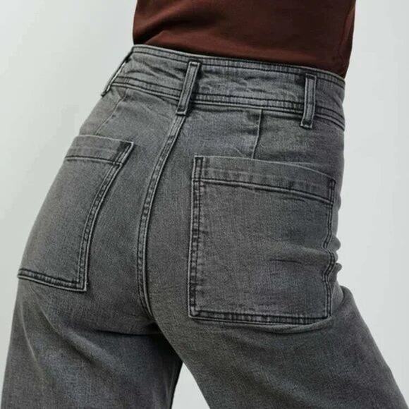 Zara The Marine Straight High Rise Wide Leg Straight Denim Jeans Frayed Raw Hem - Picture 5 of 10